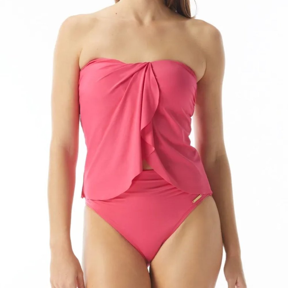 NEW! Set of Vince Camuto Draped Bandeau Tankini with High Rise Bottoms